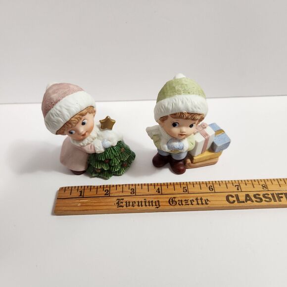 Vintage Homco Christmas 5556 Porcelain Christmas Children Boy & Girl Figurines - Picture 11 of 12
